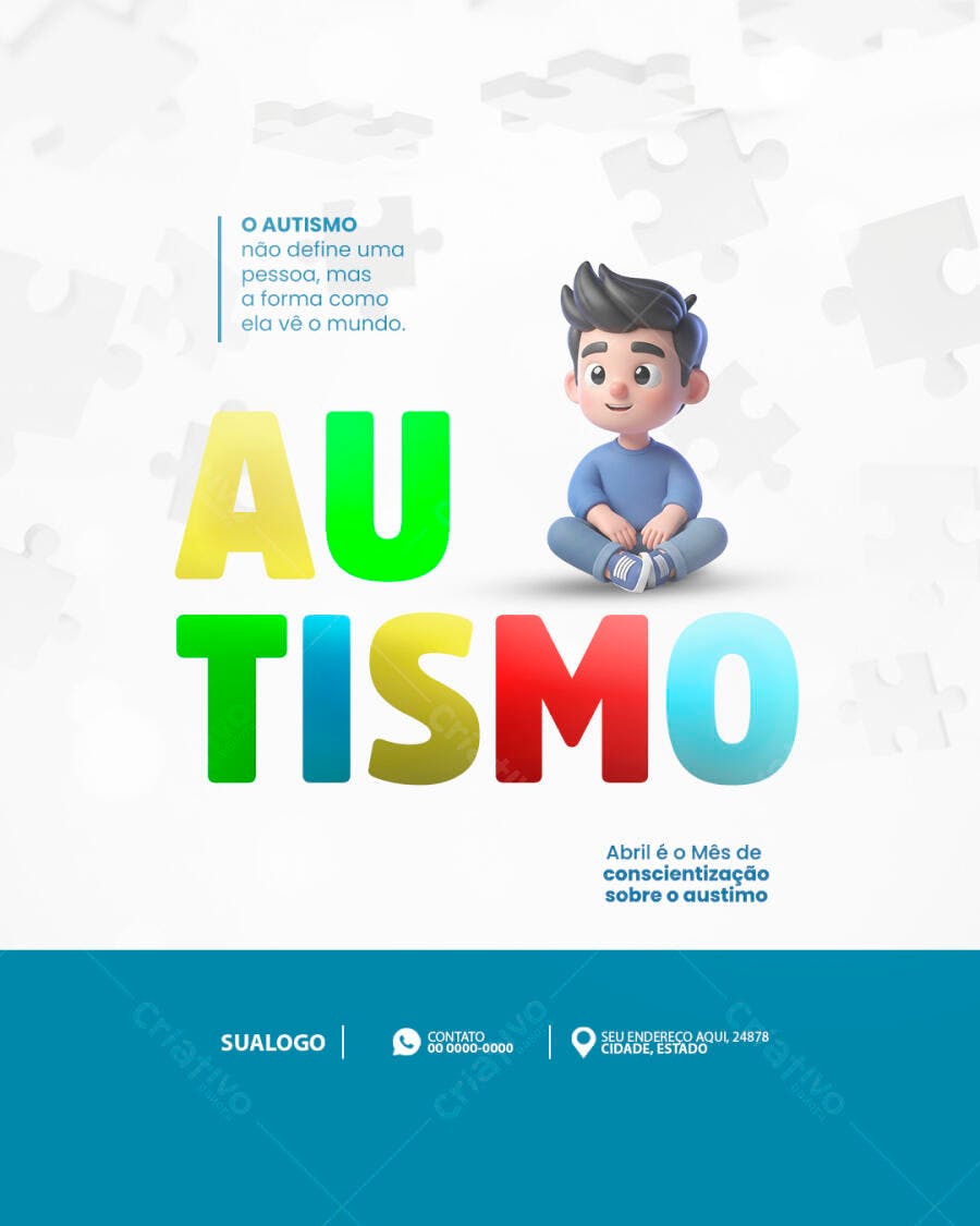 Post Instagram Conscientização Autismo Abril PSD Editável