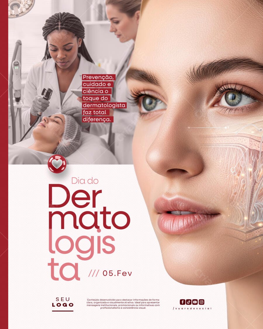 Post Instagram Dia do Dermatologista 5 de Fevereiro PSD Editável