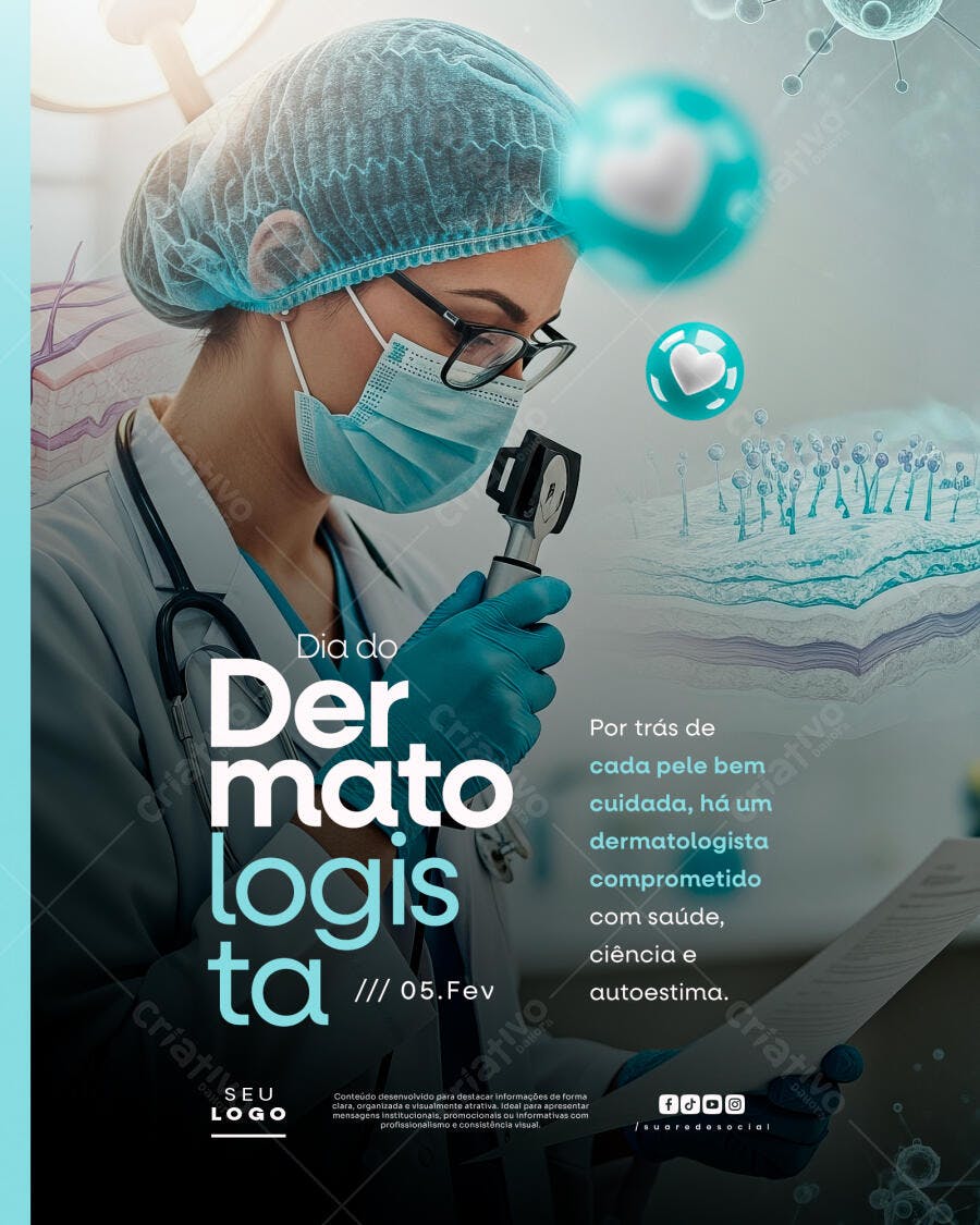 Post Instagram Dia do Dermatologista 5 de Fevereiro PSD Editável