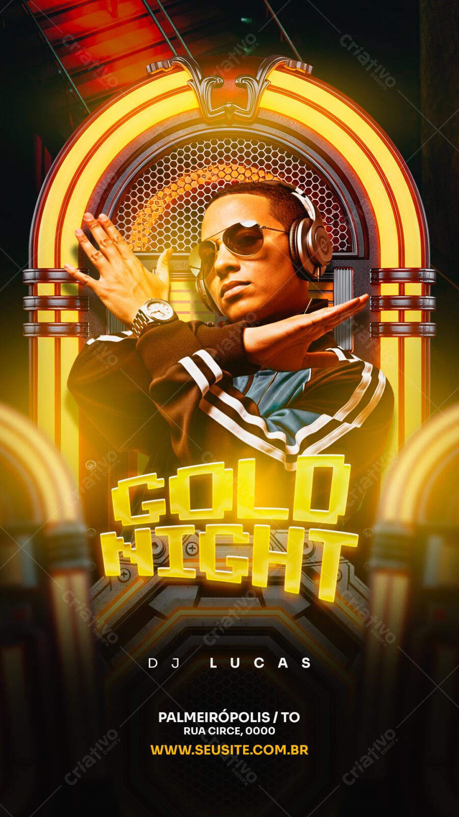 Flyer Festa Balada DJ Gold Night PSD Editável