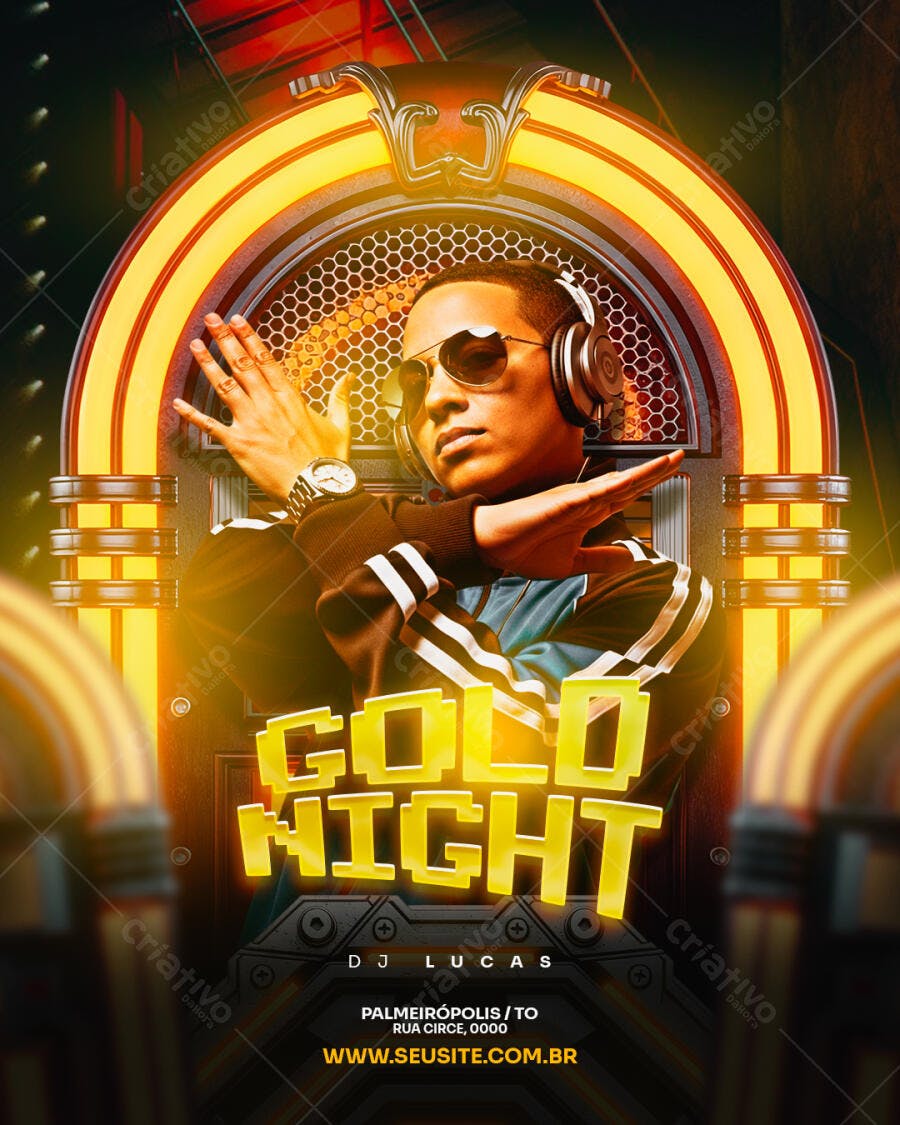 Flyer Festa Balada DJ Gold Night PSD Editável