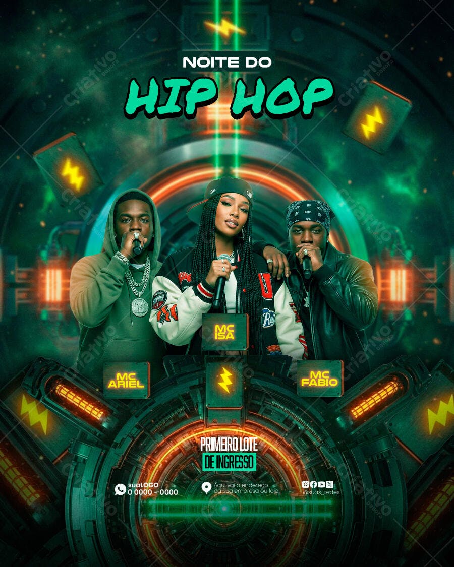 Flyer Noite do Hip Hop Evento Balada PSD Editável