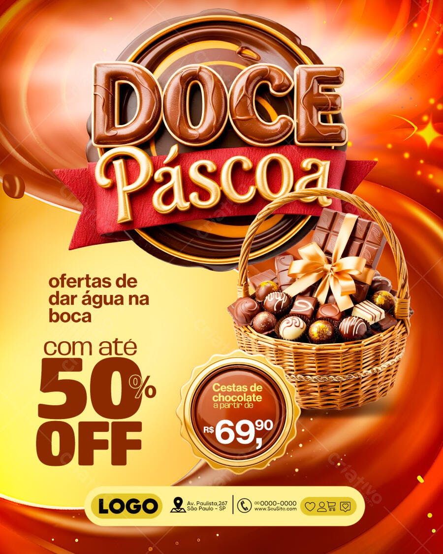 Flyer Páscoa Confeitaria Chocolateria PSD Editável
