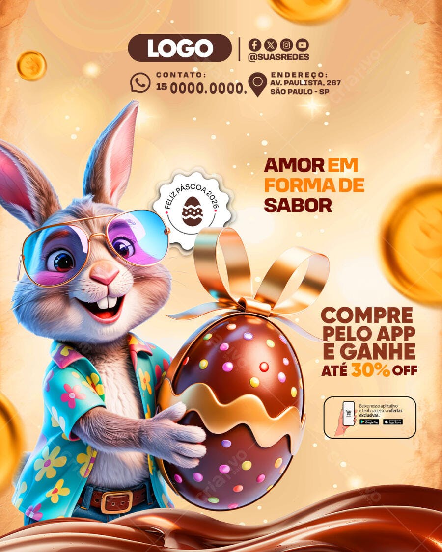 Flyer Páscoa Confeitaria Chocolateria PSD Editável