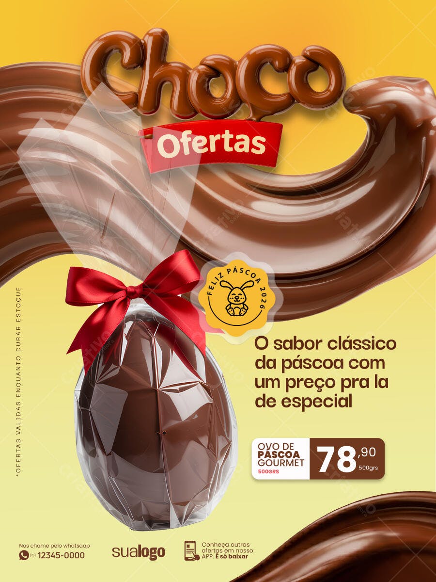 Flyer Páscoa Ofertas Ovo Chocolate PSD Editável