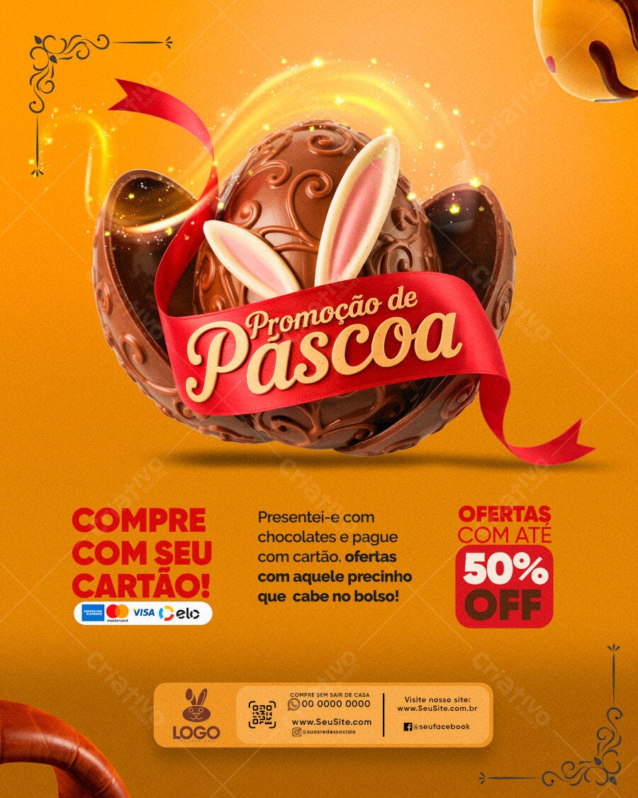 Post Instagram Páscoa Confeitaria Chocolateria PSD Editável
