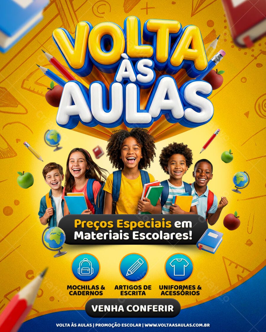 Flyer Volta às Aulas Promoção Escolar PSD Editável