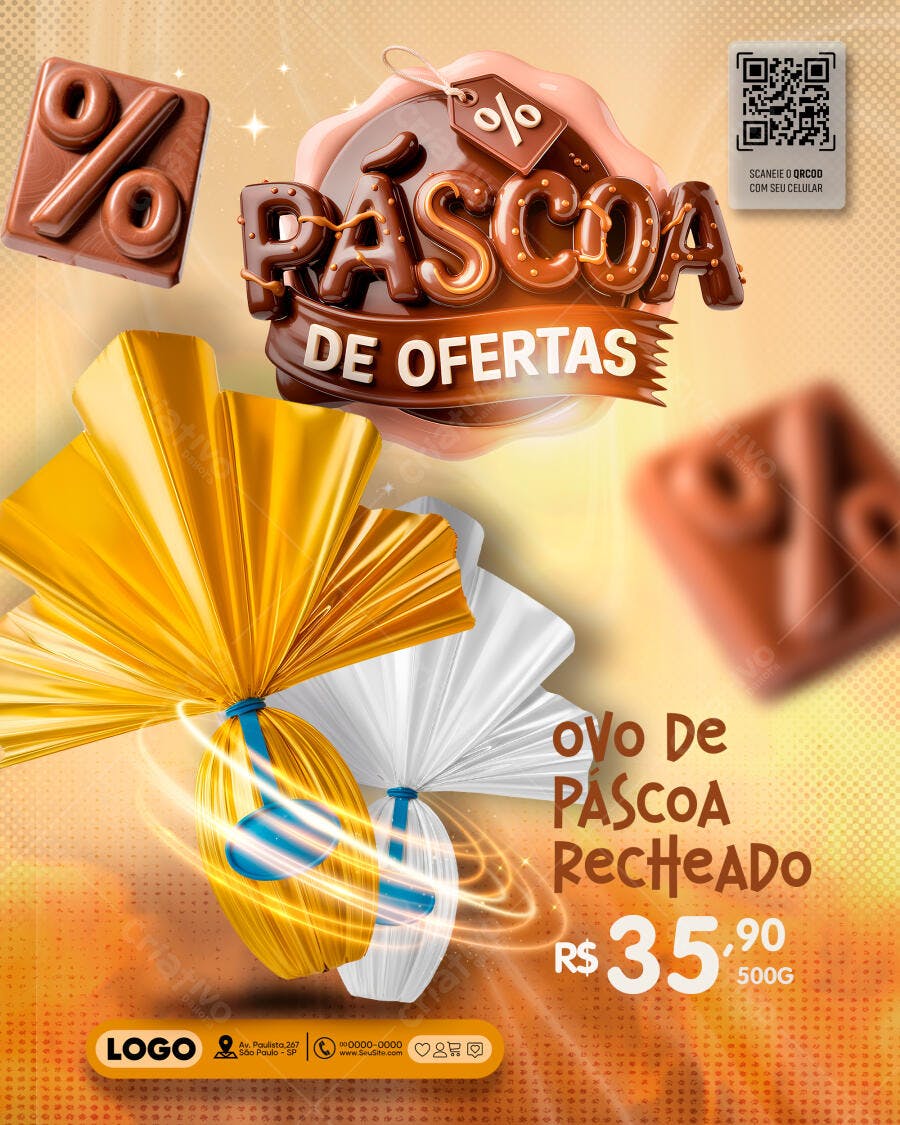 Post Páscoa Ofertas Ovos Recheados Confeitaria PSD Editável