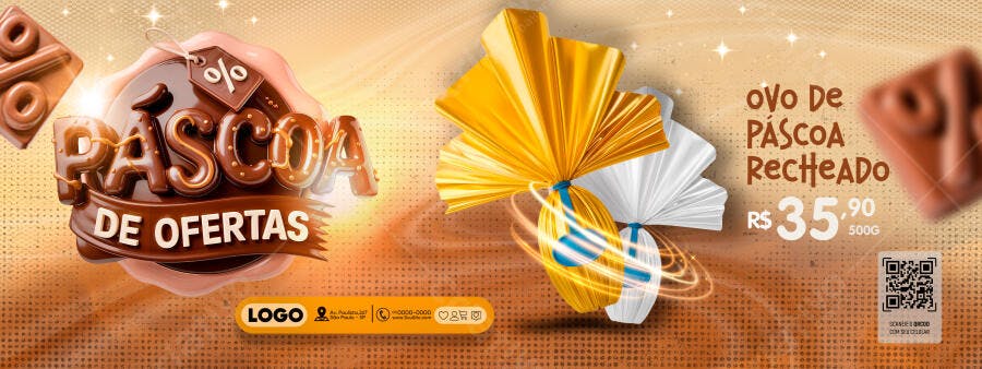Banner Páscoa de Ofertas Chocolateria PSD Editável