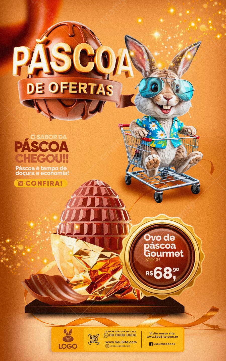 Post Instagram Páscoa de Ofertas Confeitaria PSD Editável