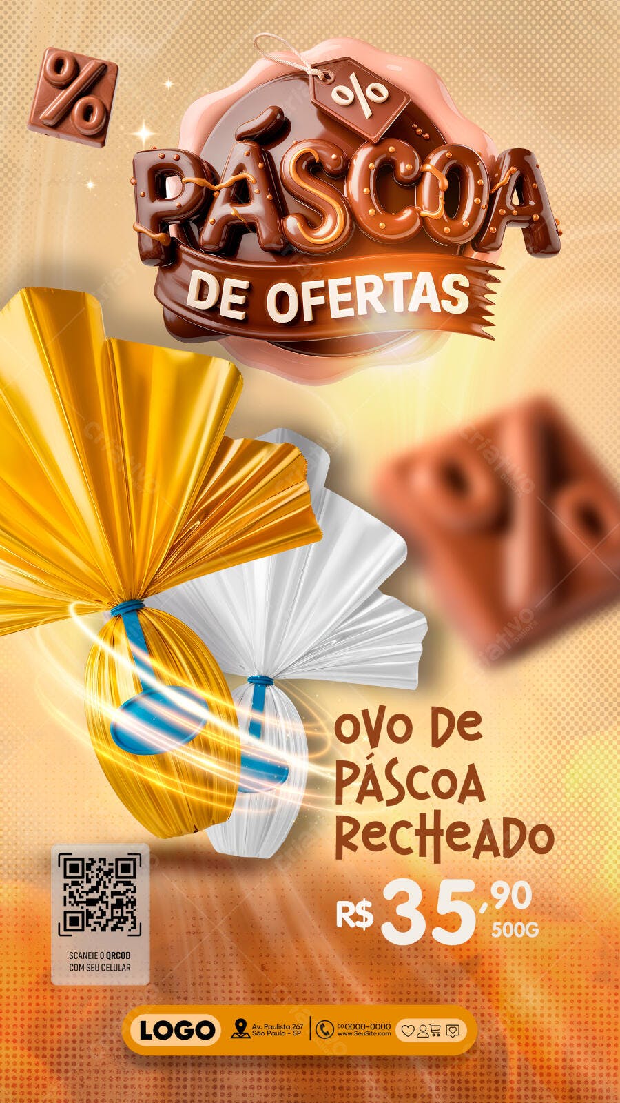 Story Instagram Páscoa de Ofertas Chocolateria PSD Editável