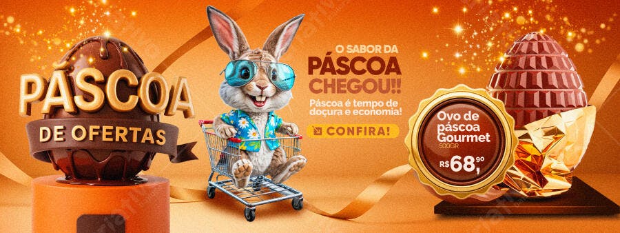 Banner Páscoa de Ofertas Supermercado PSD Editável