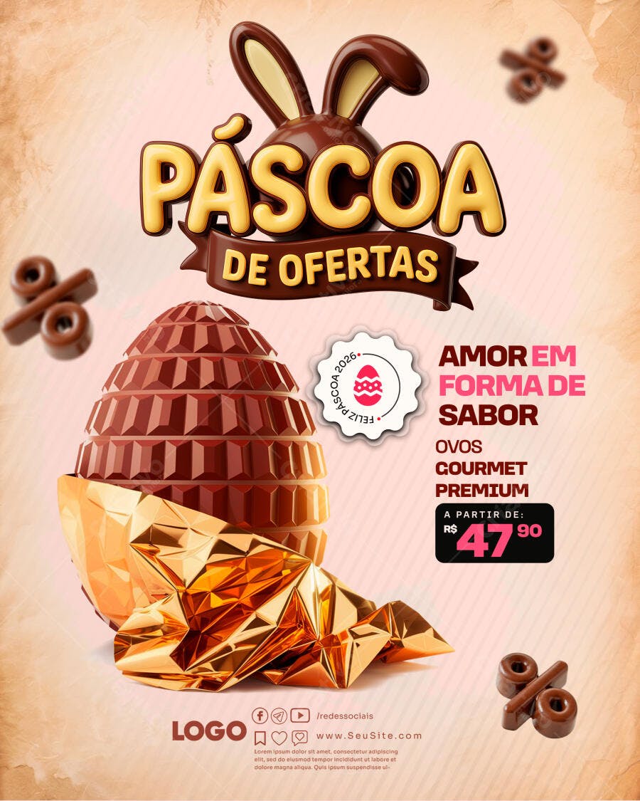 Flyer Páscoa de Ofertas Chocolateria PSD Editável