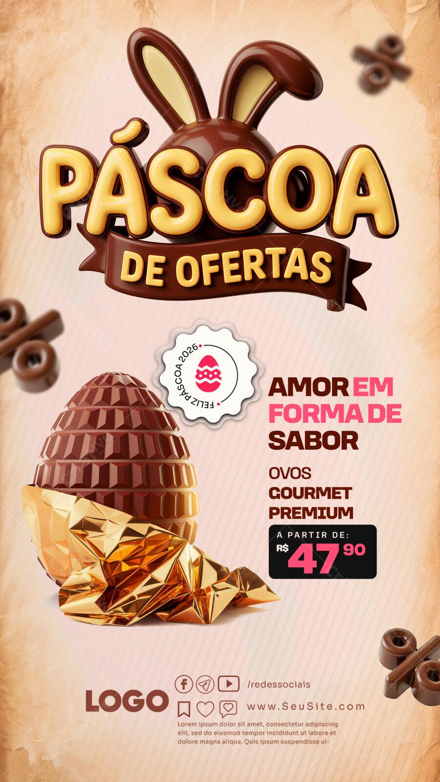 Story Instagram Páscoa Ofertas Doceria PSD Editável