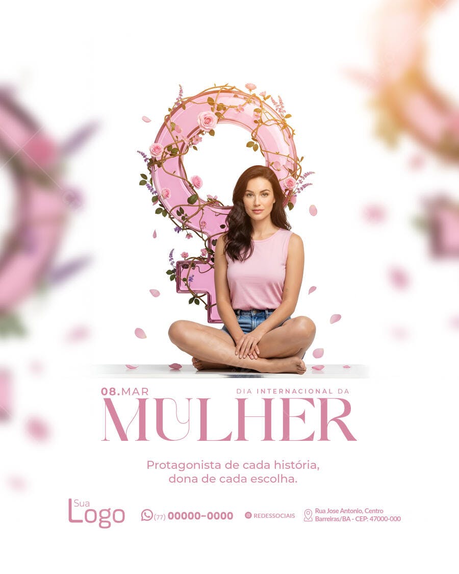 Post Instagram Dia Internacional da Mulher 8 de Março PSD Editável
