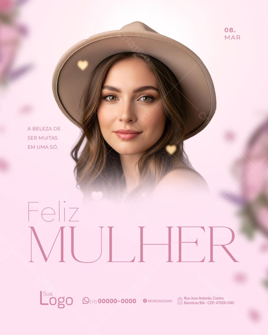 Post Instagram Dia Internacional da Mulher 8 de Março PSD Editável