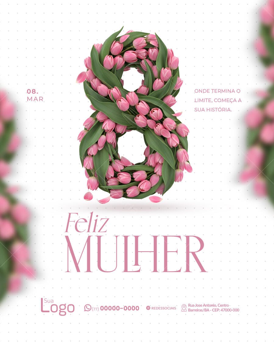 Post Instagram Dia Internacional da Mulher 8 de Março PSD Editável