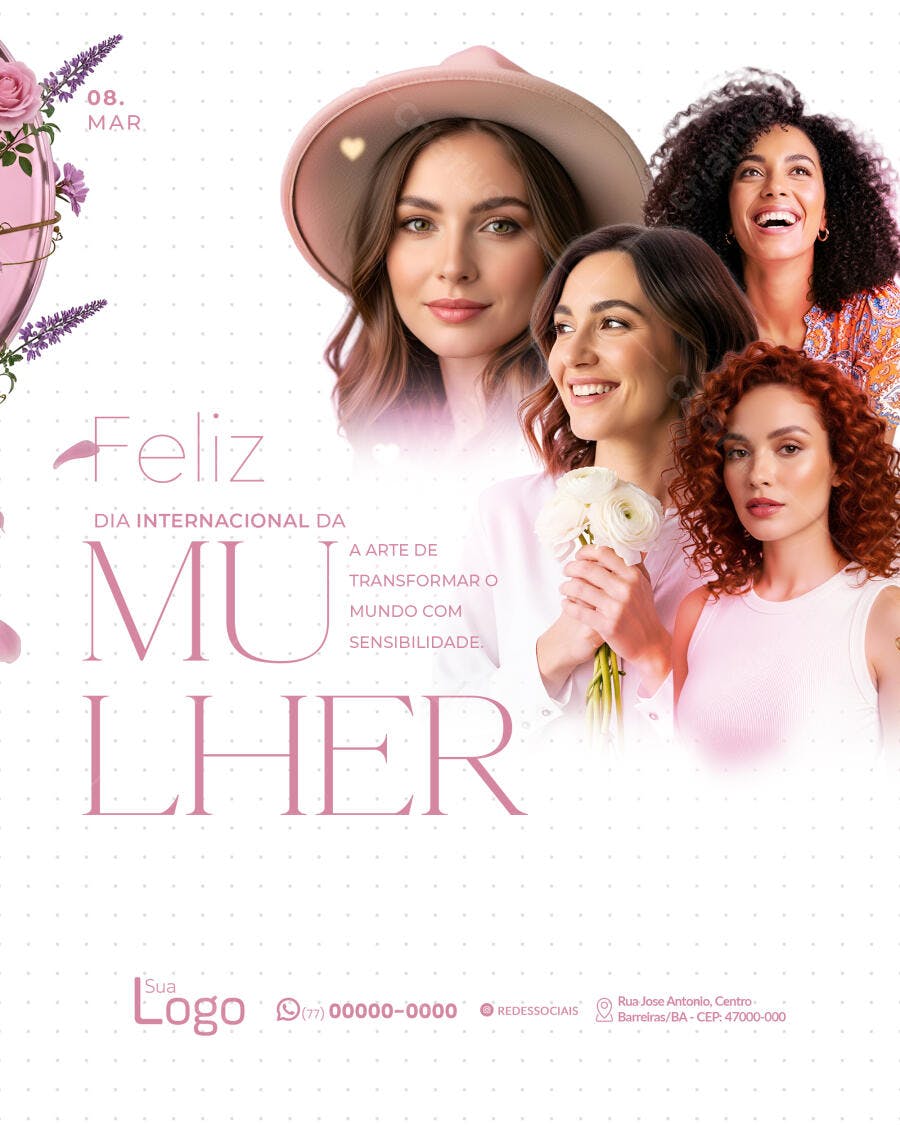Post Instagram Dia Internacional da Mulher 8 de Março PSD Editável