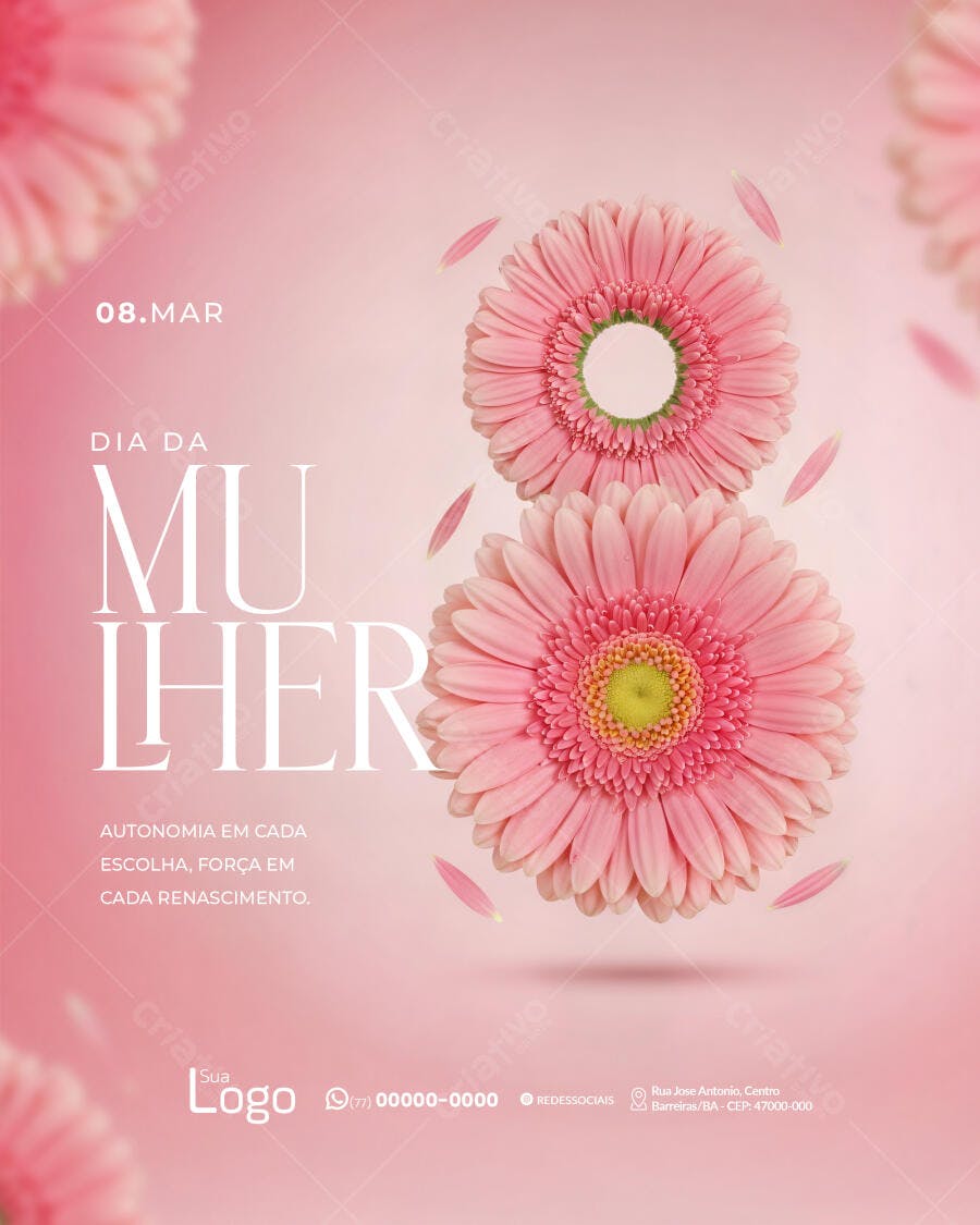 Post Instagram Dia da Mulher 8 de Março PSD Editável