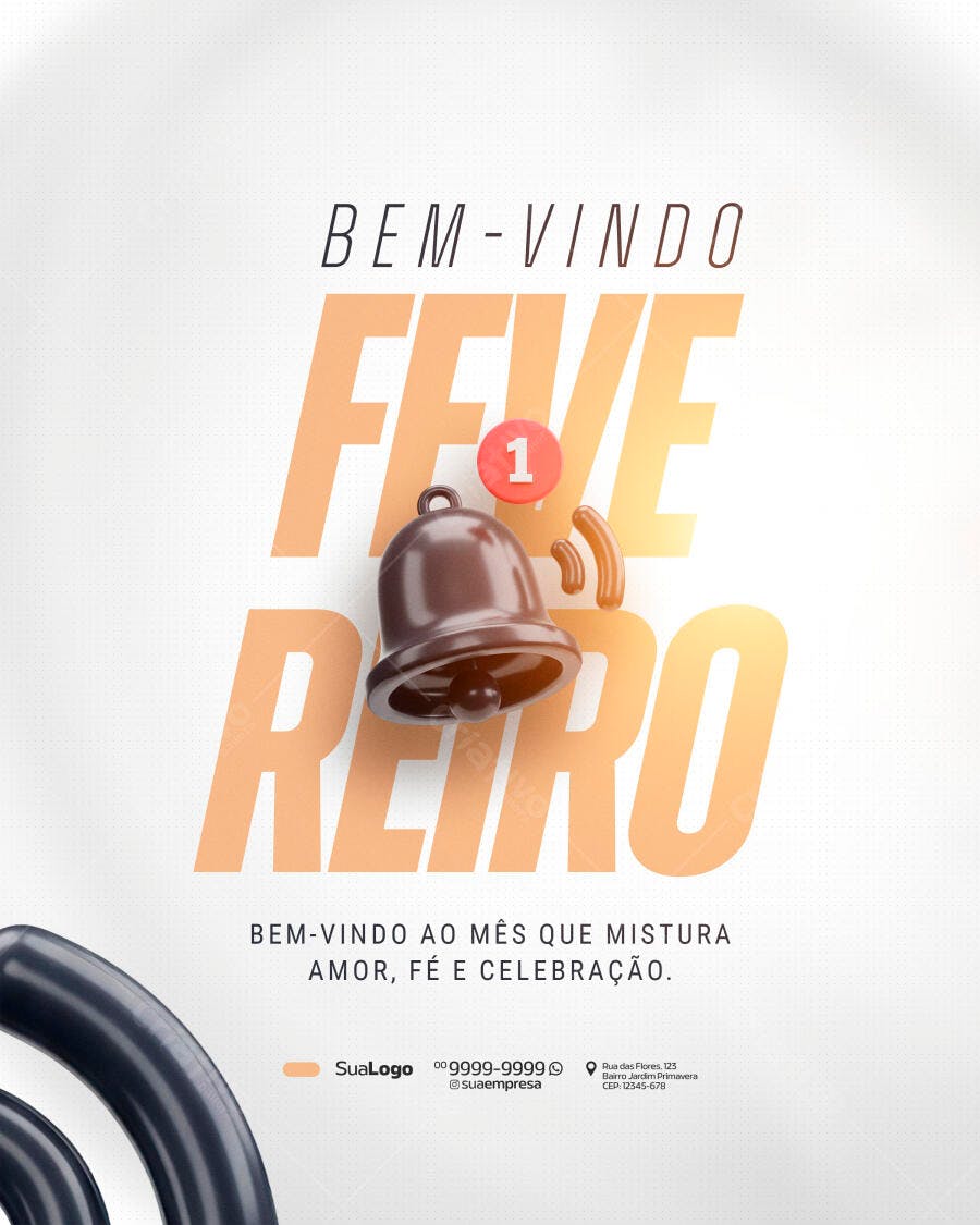 Post Instagram Bem-Vindo Fevereiro PSD Editável