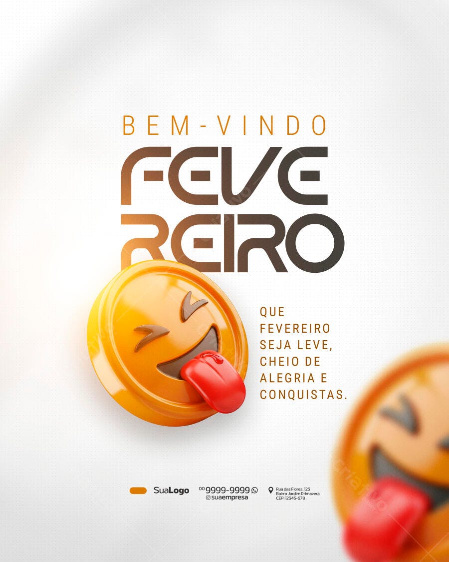 Post Instagram Bem-Vindo Fevereiro Emoji PSD Editável