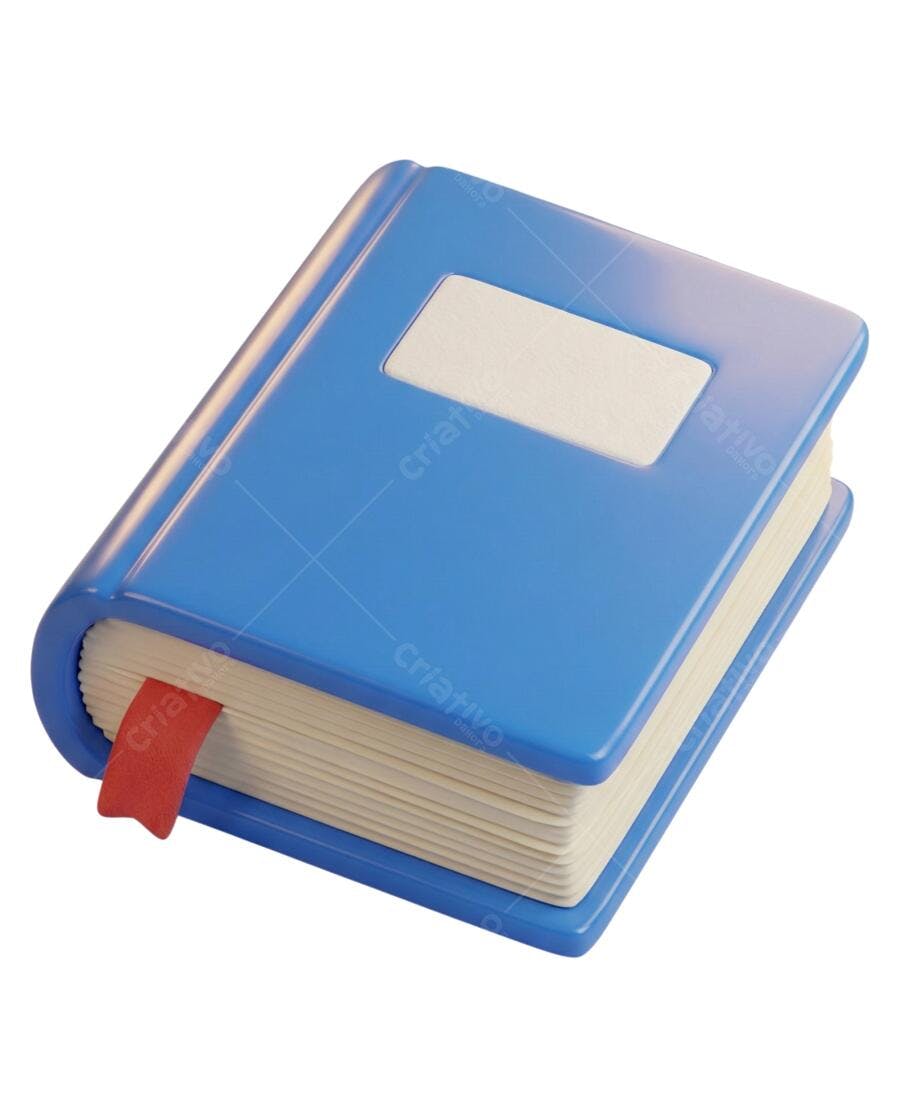 Elemento 3D Livro Azul Marcador Vermelho PNG Fundo Transparente