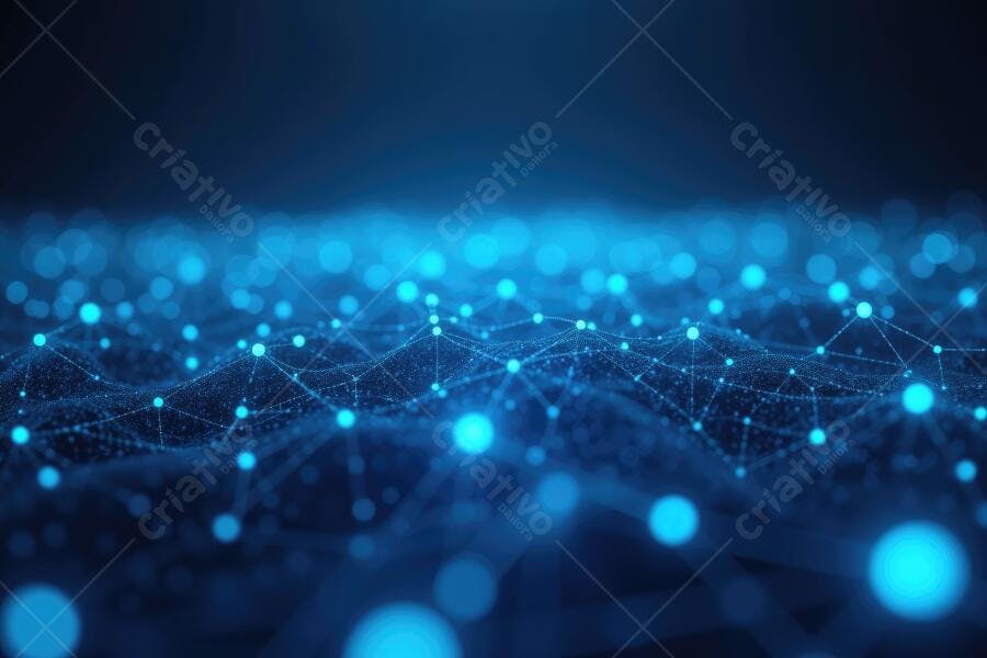 Foto Abstrata Rede Digital Conectada Pontos de Luz Azul