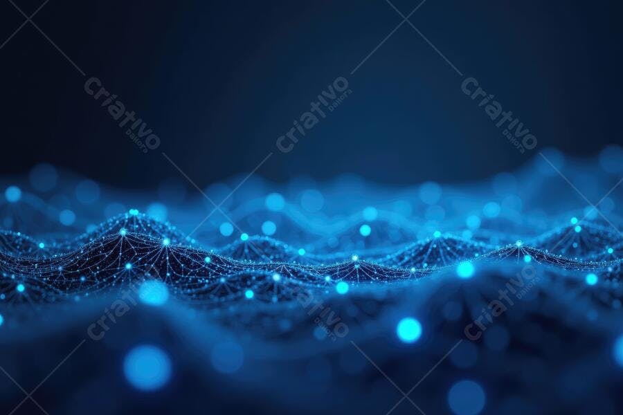 Foto Abstrata Rede Neural Pontos de Luz Azul Tecnologia Digital