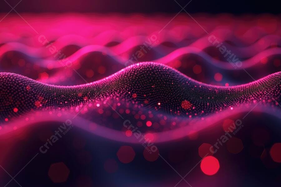 Fundo Abstrato Ondas Digitais Pontos de Luz Rosa Neon