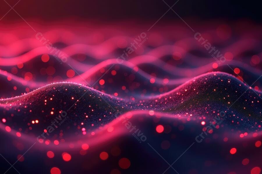 Foto Abstrata Ondas Digitais Partículas Vermelhas e Roxas