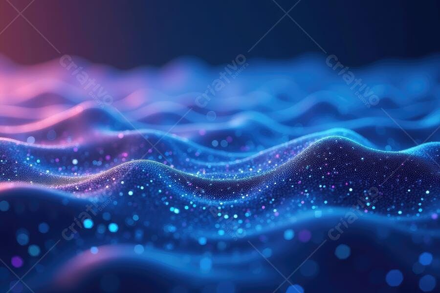 Fundo Abstrato Ondas Digitais Pontos de Luz Azul Roxo