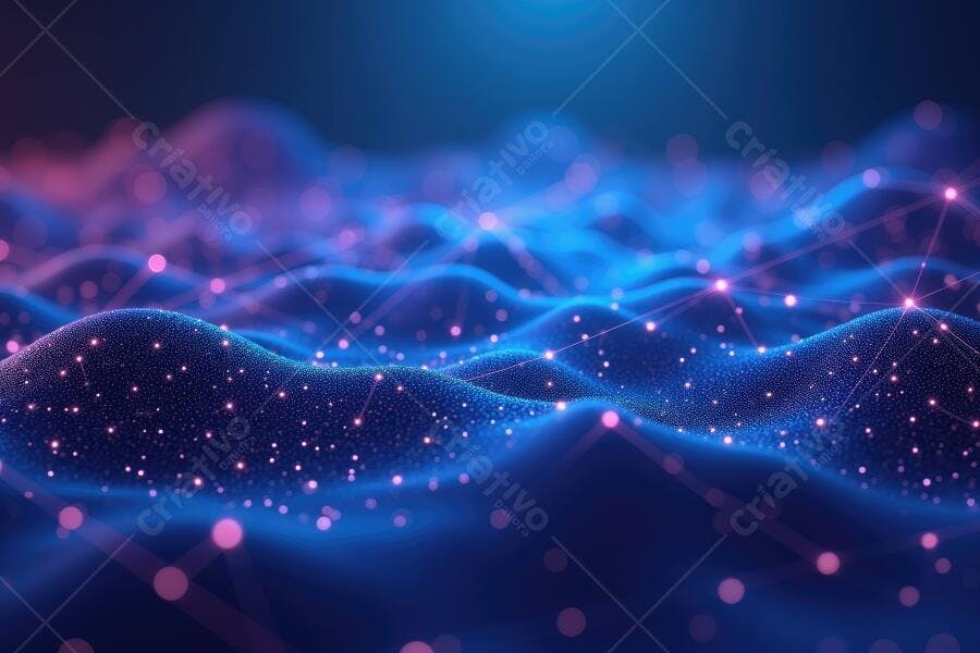 Foto Fundo Abstrato Ondas Digitais Pontos de Luz Azul Roxo