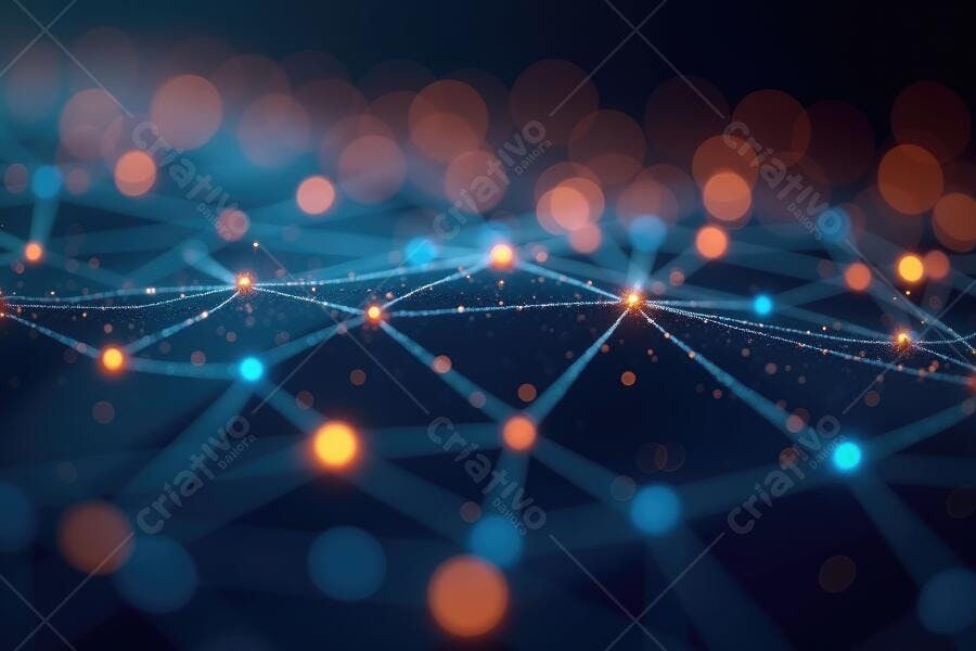 Foto Rede Conectada Pontos de Luz Azul Laranja Tecnologia