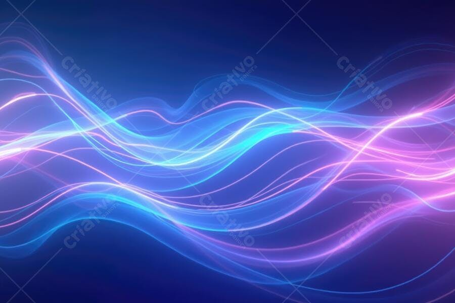 Foto Abstrata Ondas de Luz Neon Azul Roxo Fundo Escuro