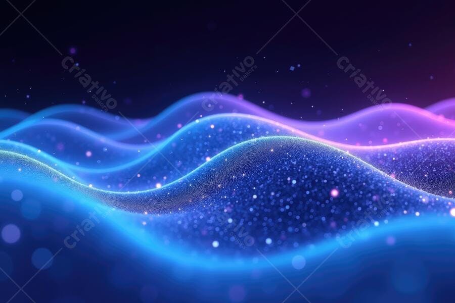 Foto Abstrata Ondas Digitais Partículas Brilhantes Azul Roxo