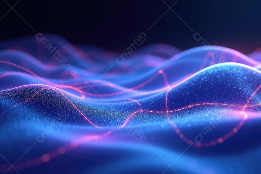 Foto Abstrata Ondas Digitais Azuis e Roxas Tecnologia