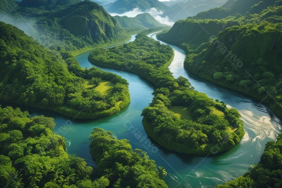 Foto Aérea Rio Serpentino Floresta Tropical Verde Natureza