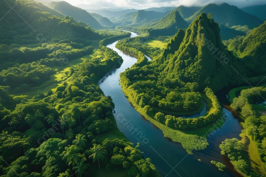 Foto Aérea Rio Serpentino Vale Floresta Tropical Verde