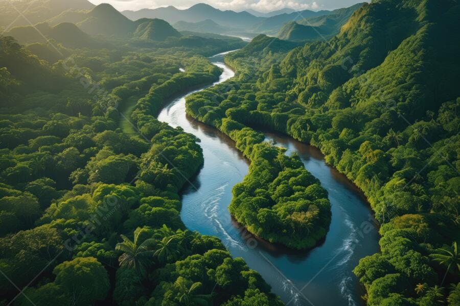 Foto Aérea Rio Serpentino Floresta Amazônica Verde Intenso