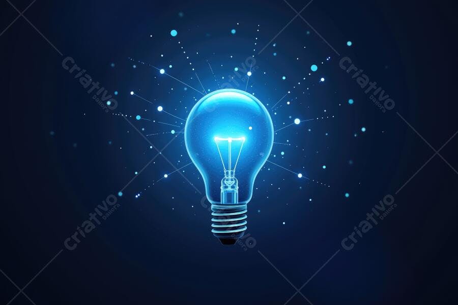 Lâmpada Acesa Brilhante Ideia Inovação Digital Azul