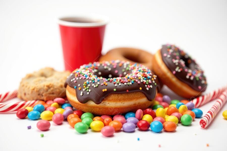 Foto Donuts com Granulado Colorido Doces e Café