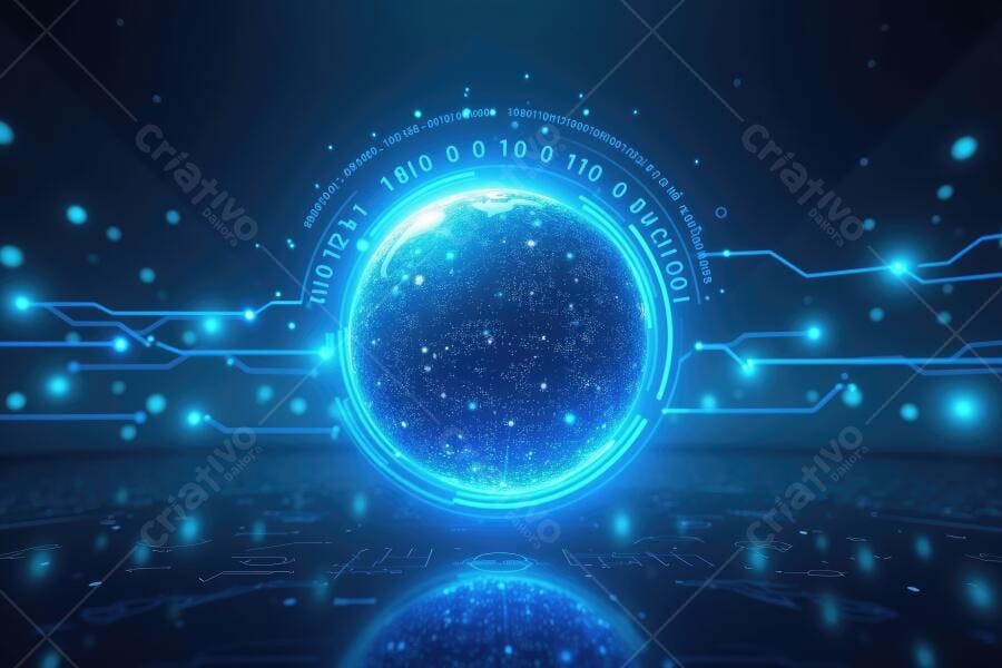 Foto Globo Terra Digital Holográfico Tecnologia Azul Neon