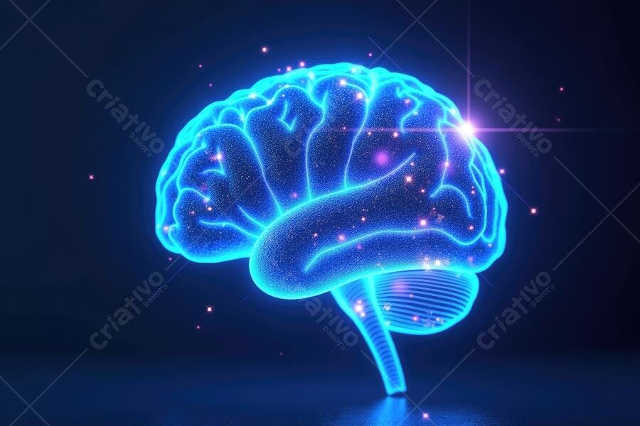 Cérebro Humano Digital Brilhante com Conexões Neurais