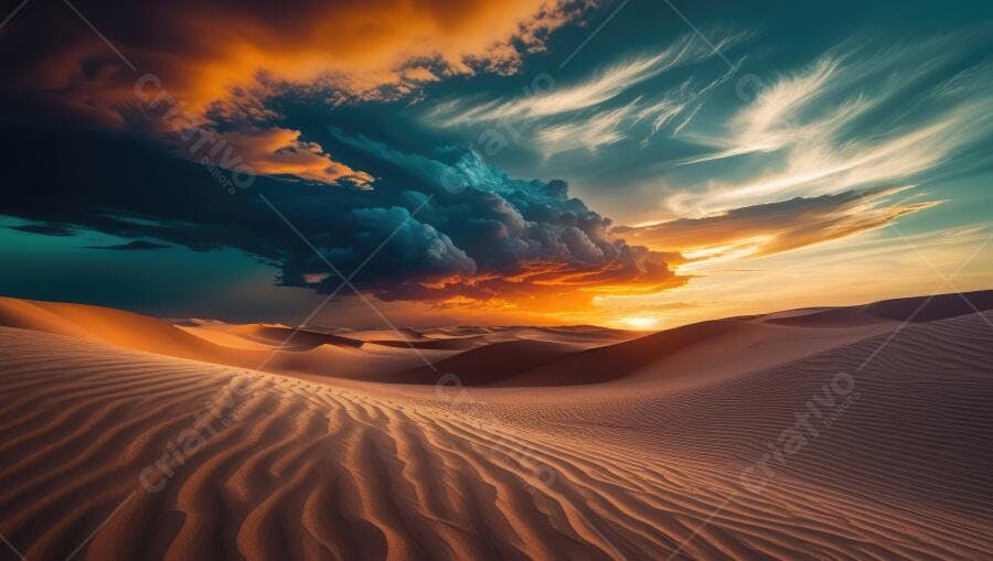 Foto Deserto Dunas Pôr do Sol Céu Laranja Azul Paisagem Natural