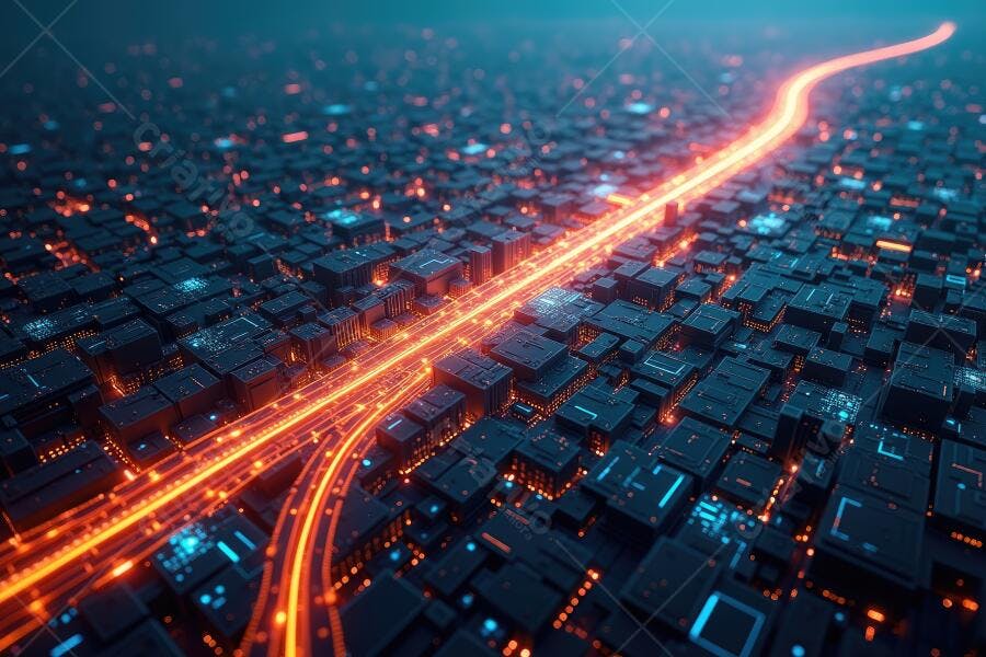 Foto Cidade Tecnológica Luzes Neon Conectividade Digital