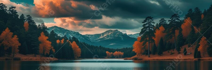 Foto Paisagem Montanhas Lago Outono Cores Vibrantes