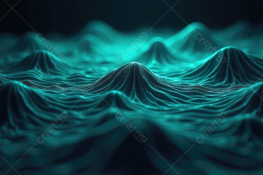 Foto Abstrata Ondas Digitais Azul Turquesa Fundo Escuro