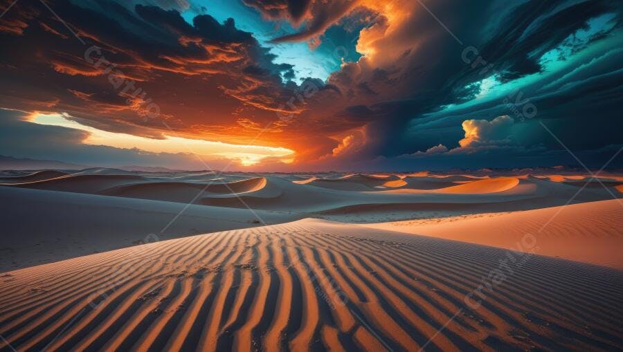 Foto Deserto Dunas Pôr do Sol Céu Laranja Azul