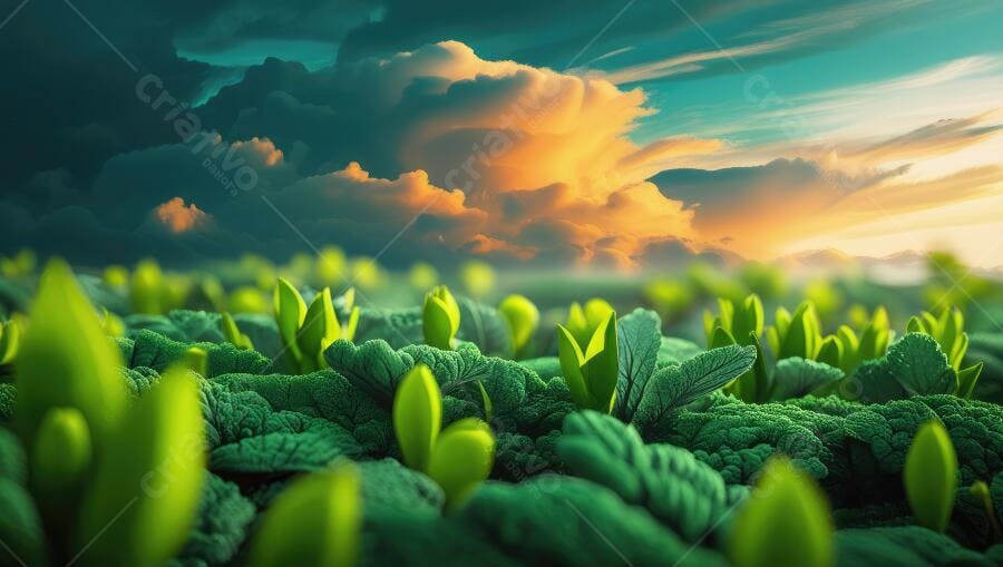 Foto Brotos Verdes Crescendo Campo Amanhecer Natureza
