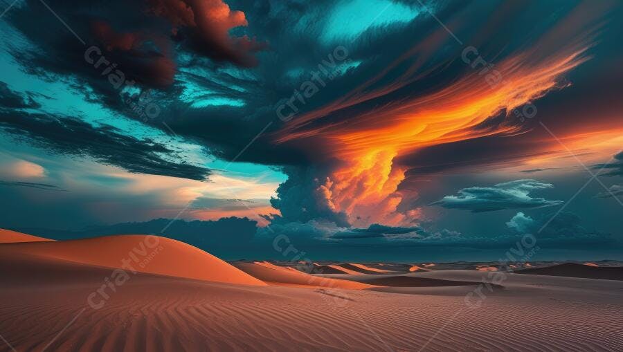 Foto Deserto Dunas Céu Laranja Azul Pôr do Sol Paisagem